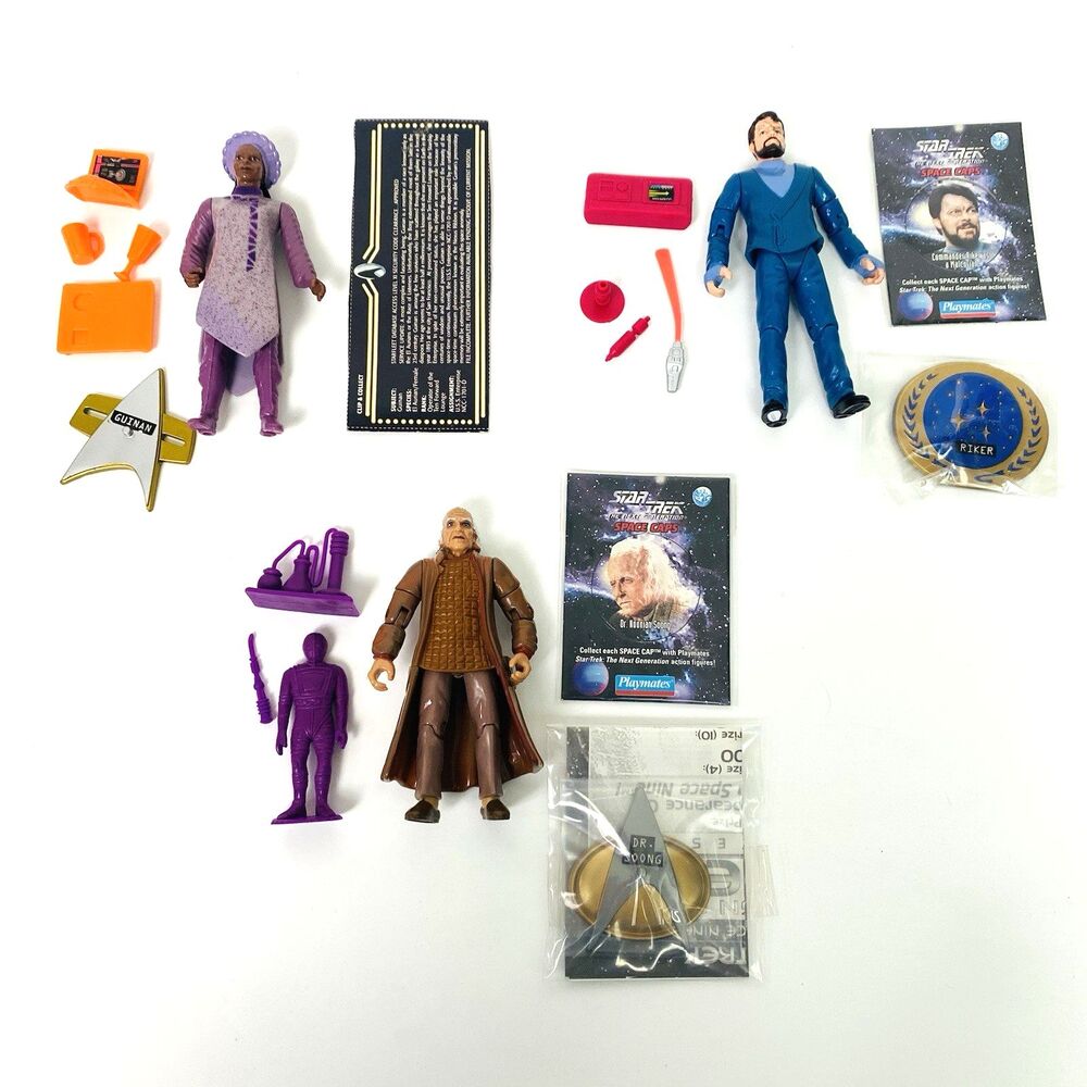 Star Trek Toy Action Figure Lot: Commander Riker , Dr. Noonian Soong & Guinan
